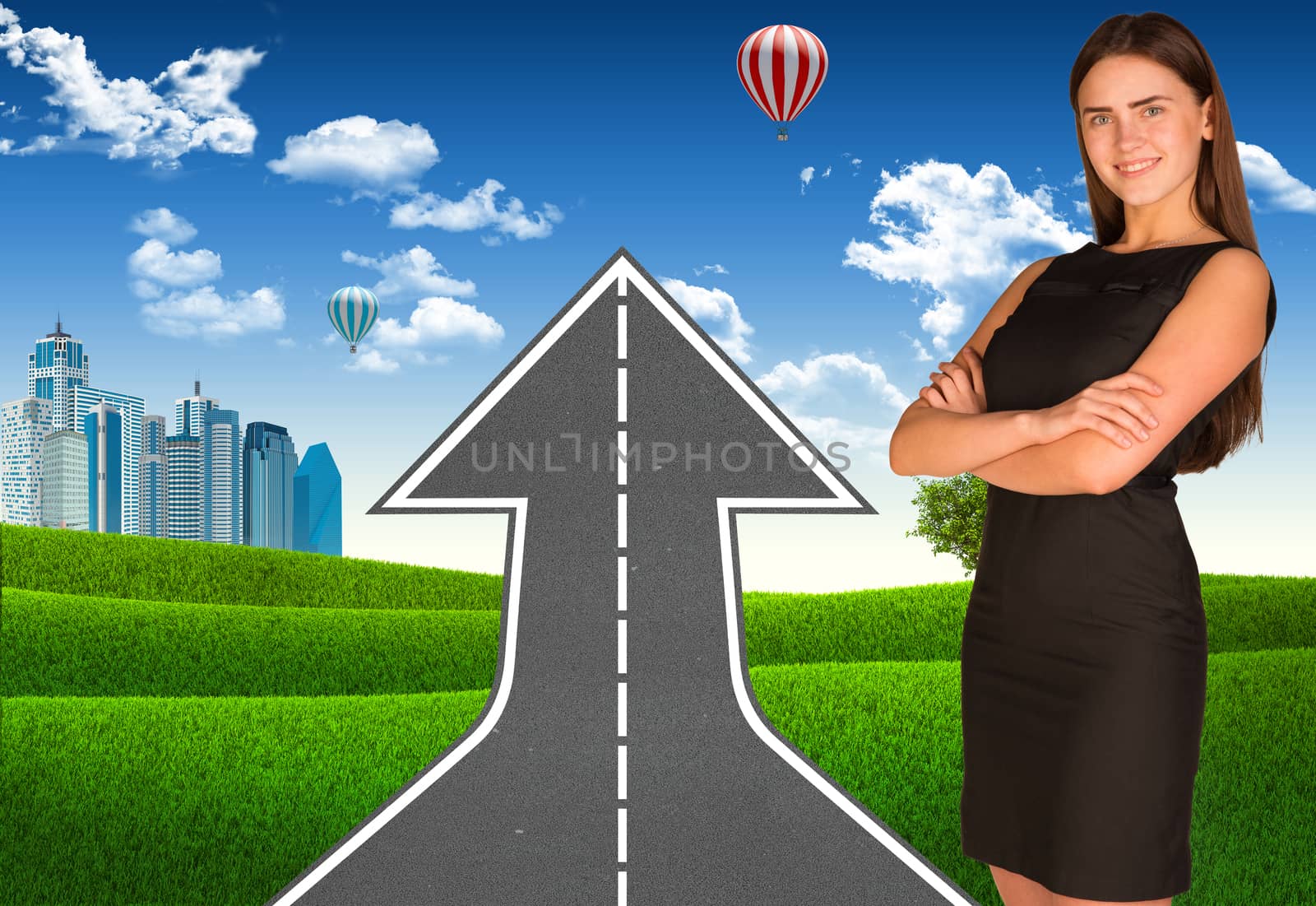 Businesswoman with road climbs up by cherezoff