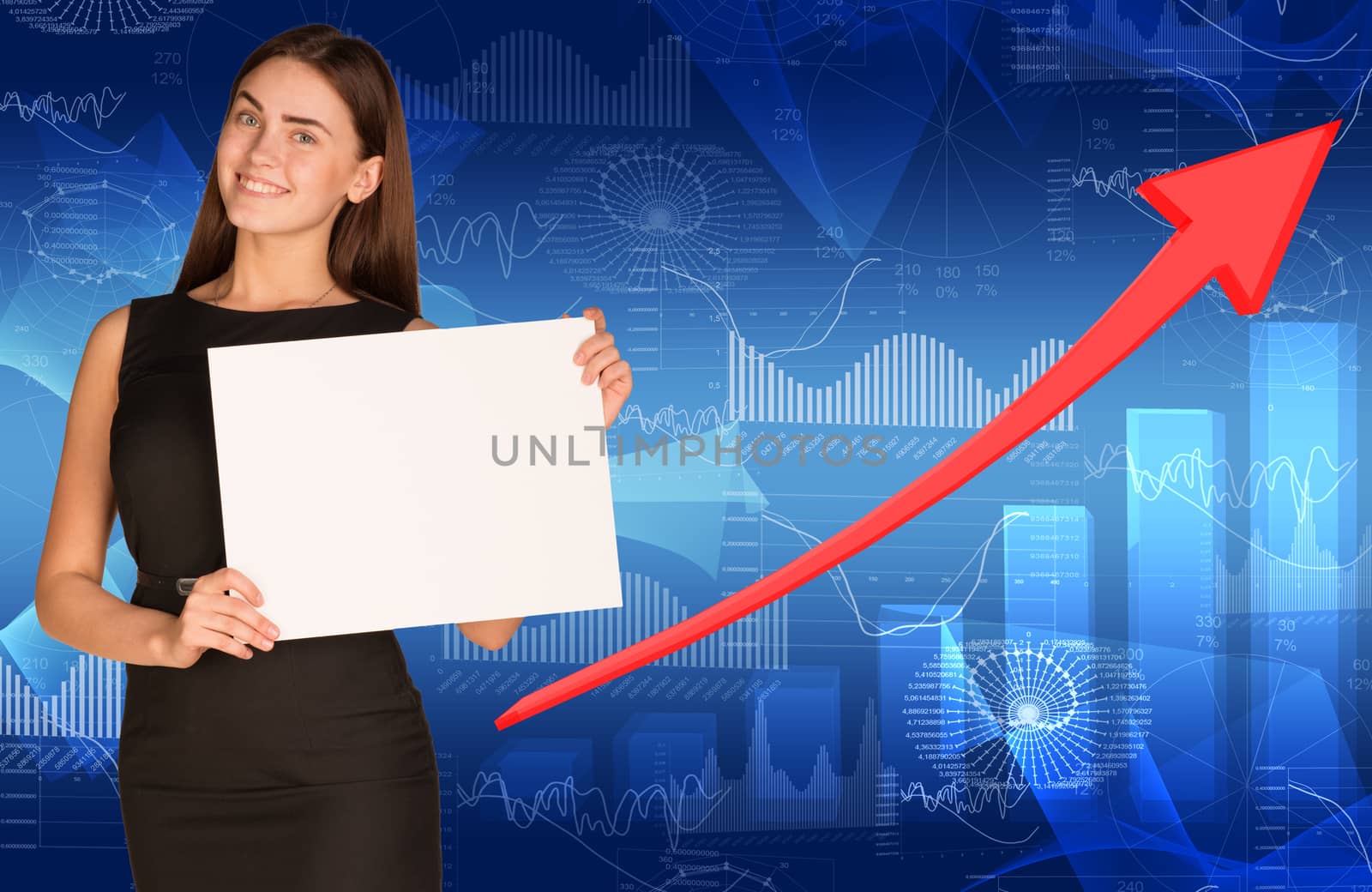 Businesswoman with arrow and graphs by cherezoff