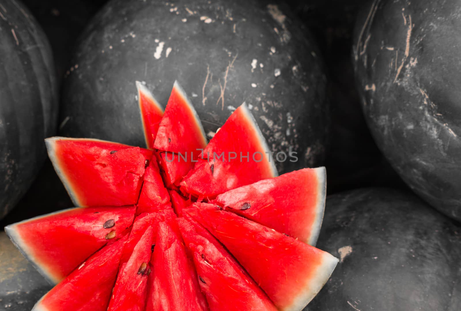 Close-up of cut watermelon, Colorkey