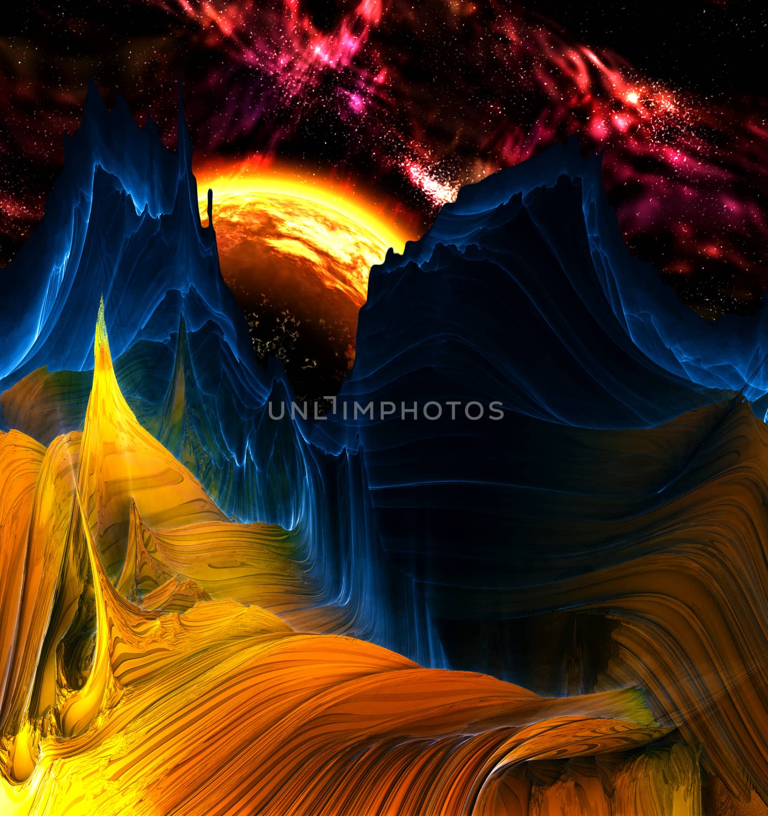 Alien Mountains with space background by ankarb