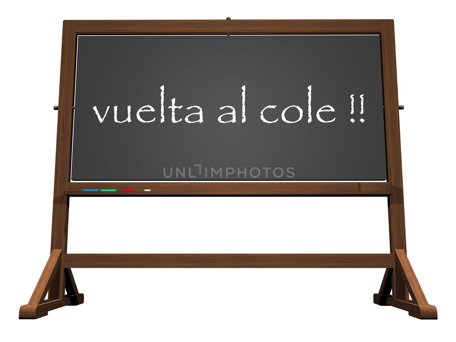 School blackboard spanish back to school isolated in white background - 3D render