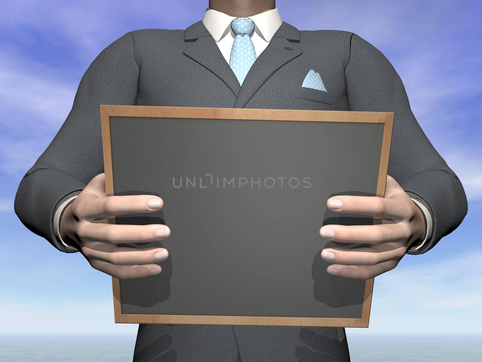 Businessman holding blackboard - 3D render by Elenaphotos21