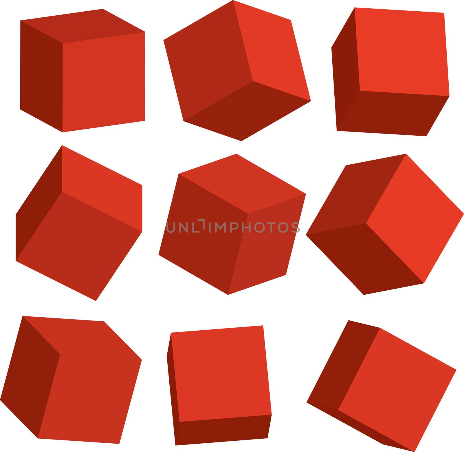 Illustration of Red 3D cubes in different positions by DragonEyeMedia