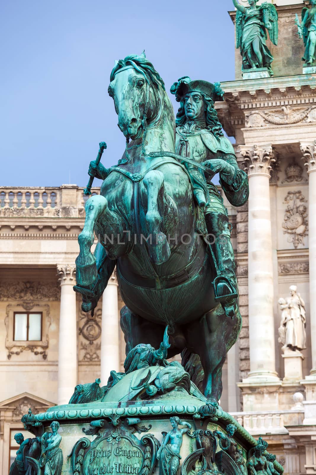 VIENNA, AUSTRIA - AUGUST 4, 2013: Bronze sculpture of Prince Eugen ridding a horse in Vienna, Austria