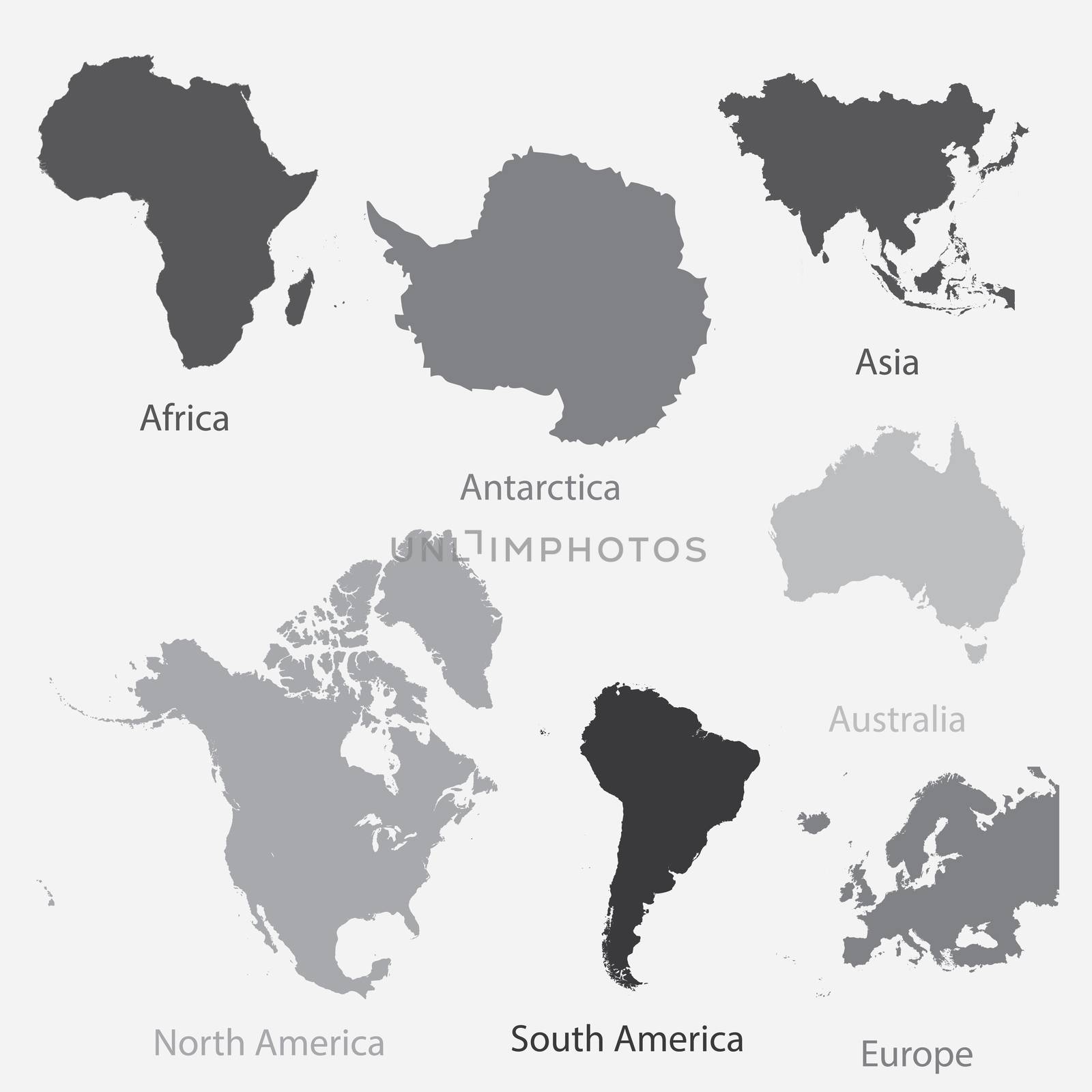 Illustration of the continents of the worls on white background by DragonEyeMedia