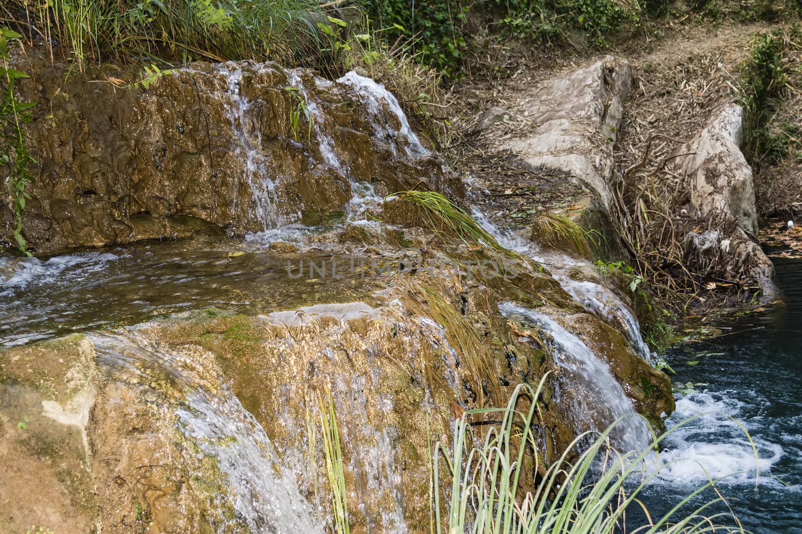 Mountain Lake and Waterfall. Greece, Messinia 