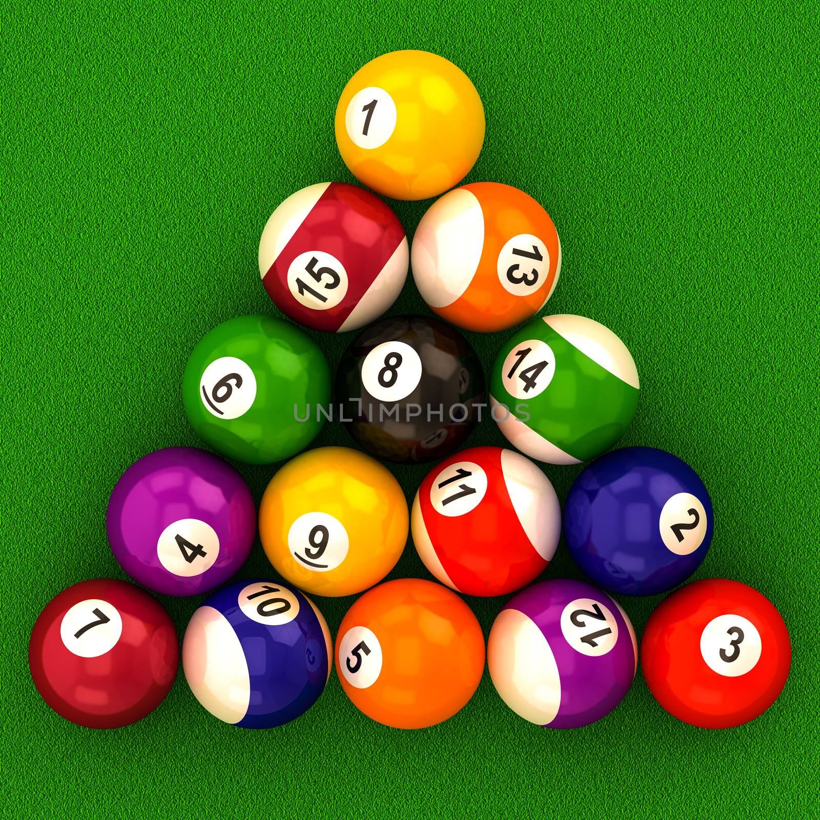 billiard  balls with numbers on a white background