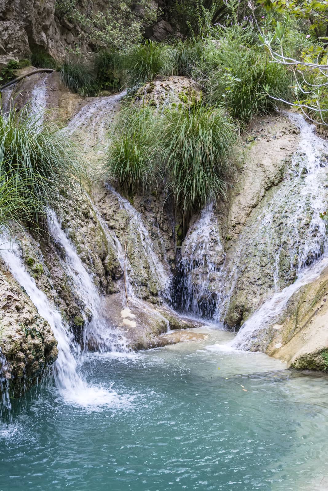 Mountain Lake and Waterfall. Greece, Messinia 