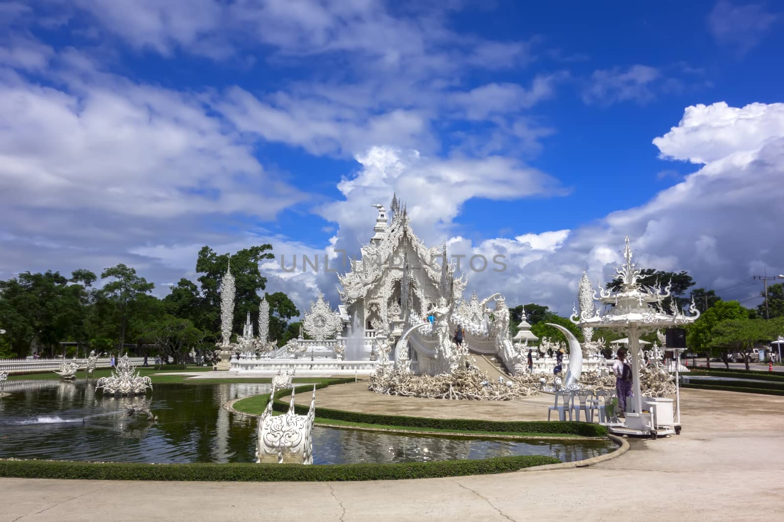 View to White Temple. Contemporary unconventional Buddhist temple in Chiang Rai, Thailand.