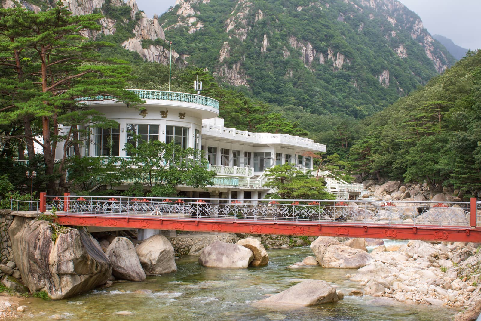 Mount Kumgang. North Korea. iron bridge over mountain river