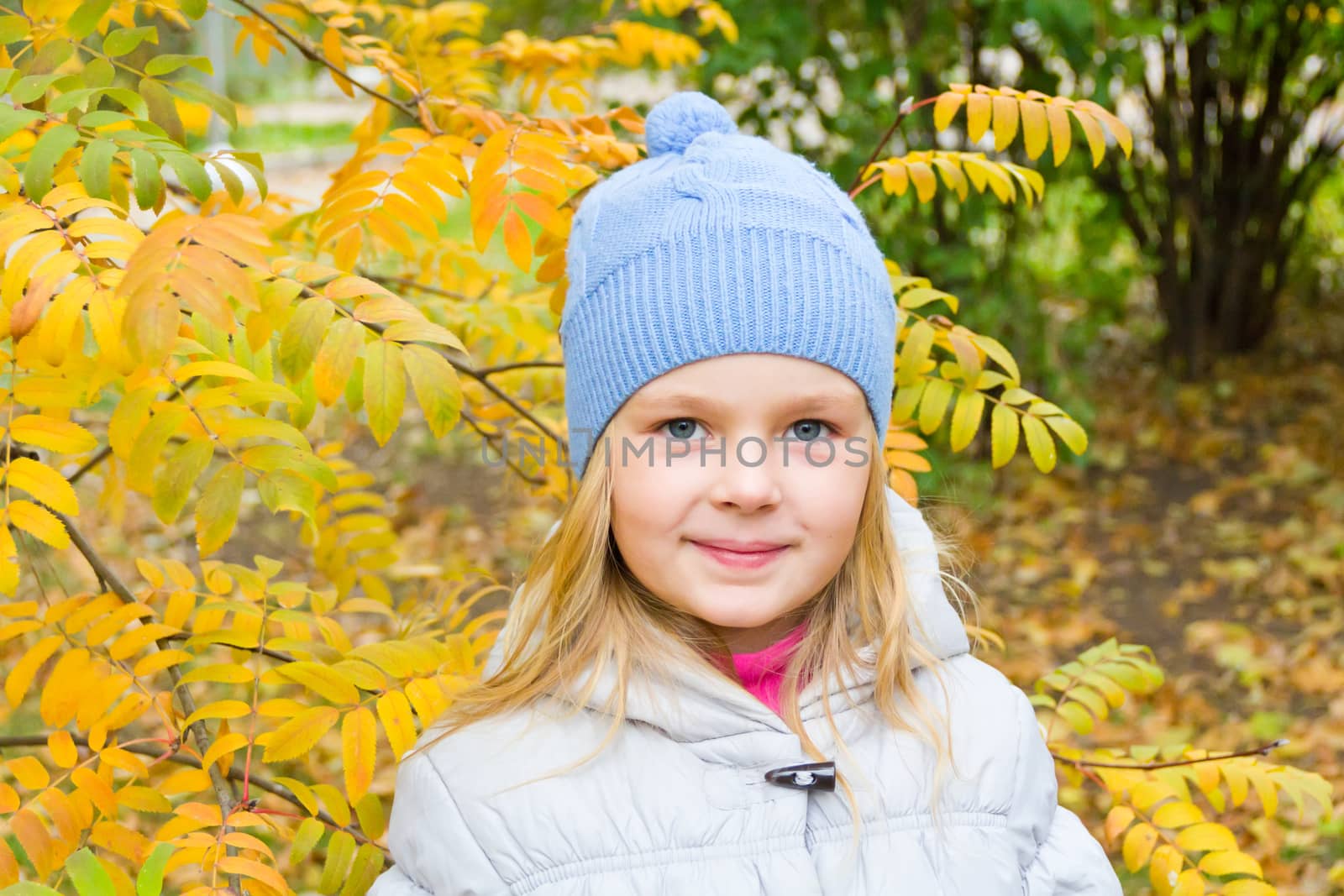 Photo of cute smiling girl in autumn