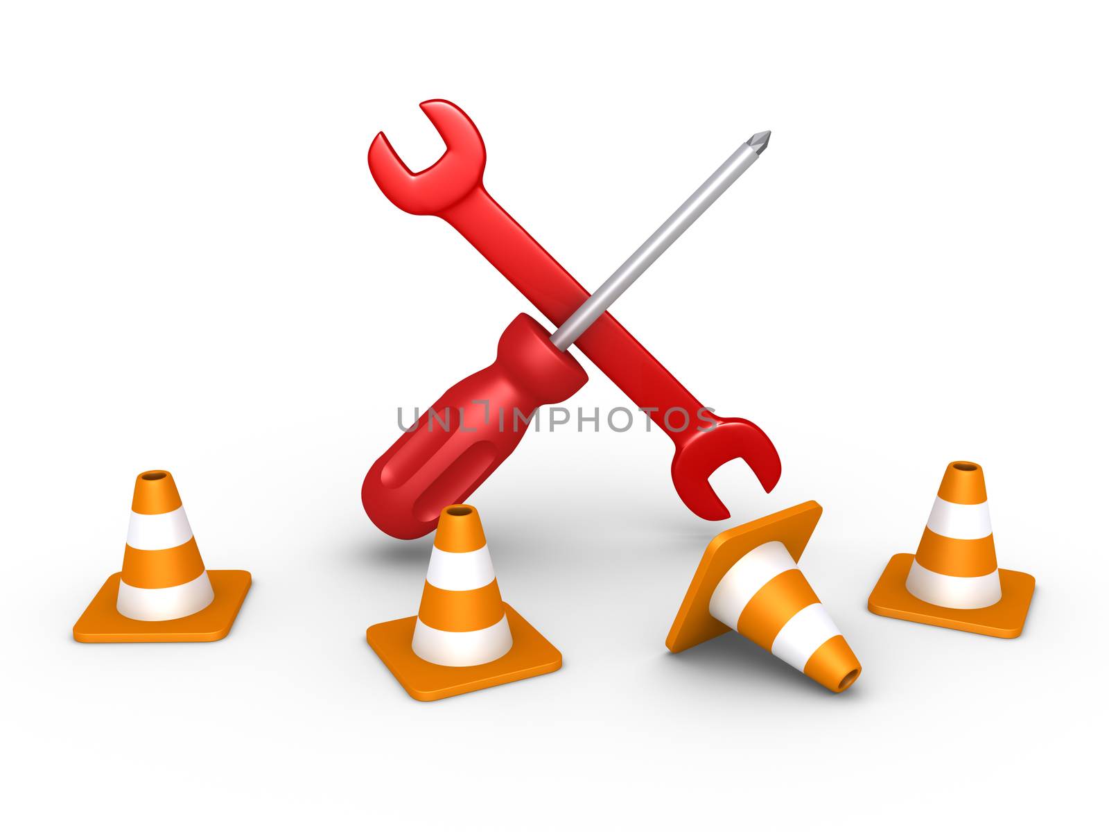 3d repair tools are behind four traffic cones