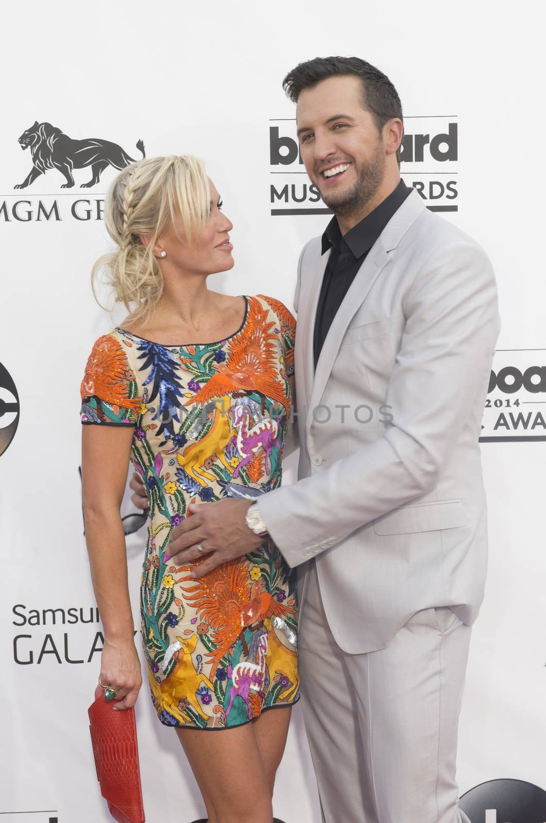 LAS VEGAS - MAY 18 : Recording artist Luke Bryan (R) and wife Caroline Boyer attend the 2014 Billboard Music Awards at the MGM Grand Garden Arena on May 18 , 2014 in Las Vegas.