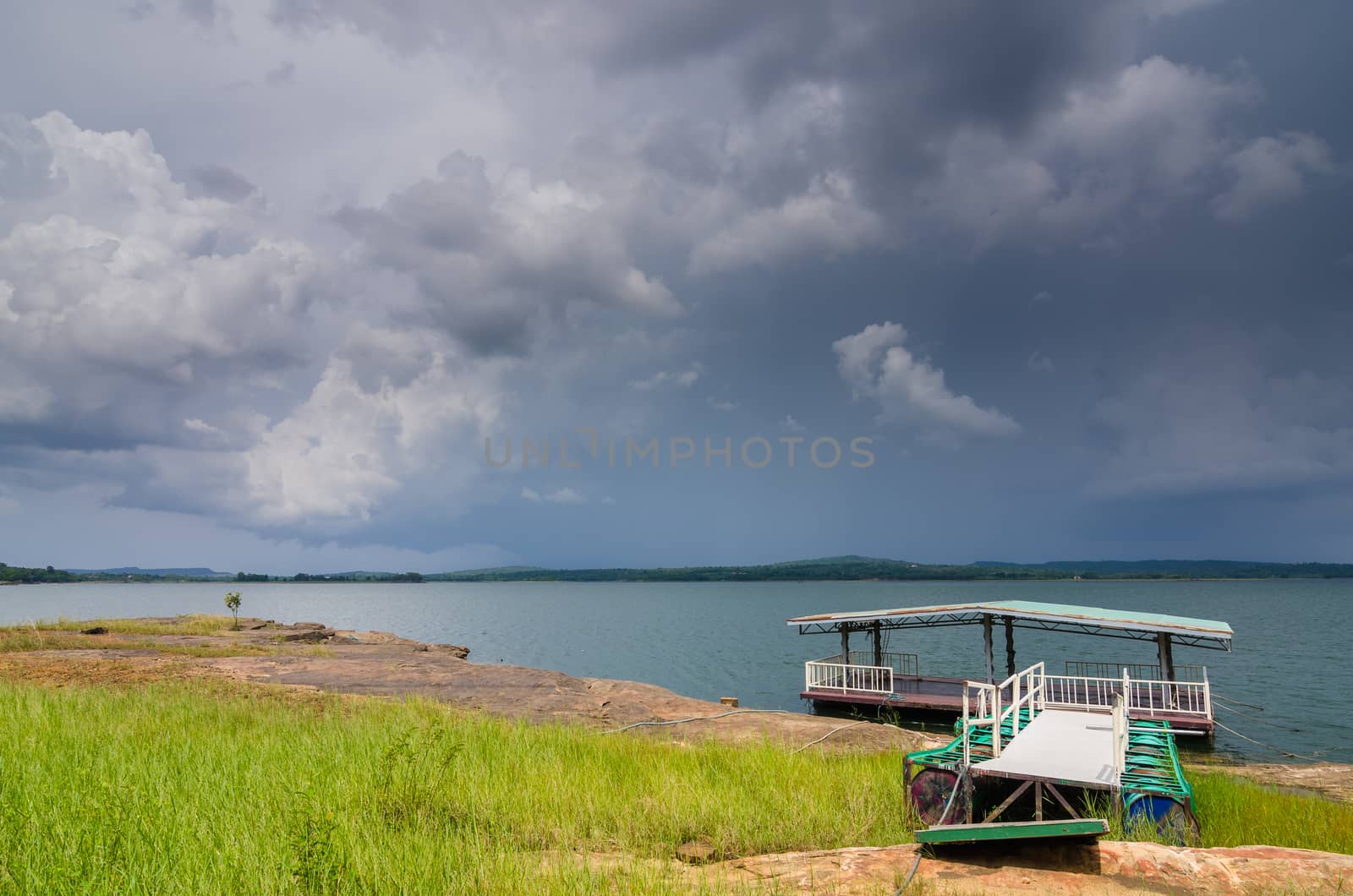 Water and sky in  the Reservoir embankment Sirinthorn Ubonratchatani Thailand