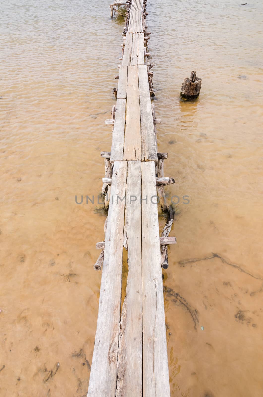 wood brigde water in  the Reservoir embankment Sirinthorn Ubonratchatani Thailand