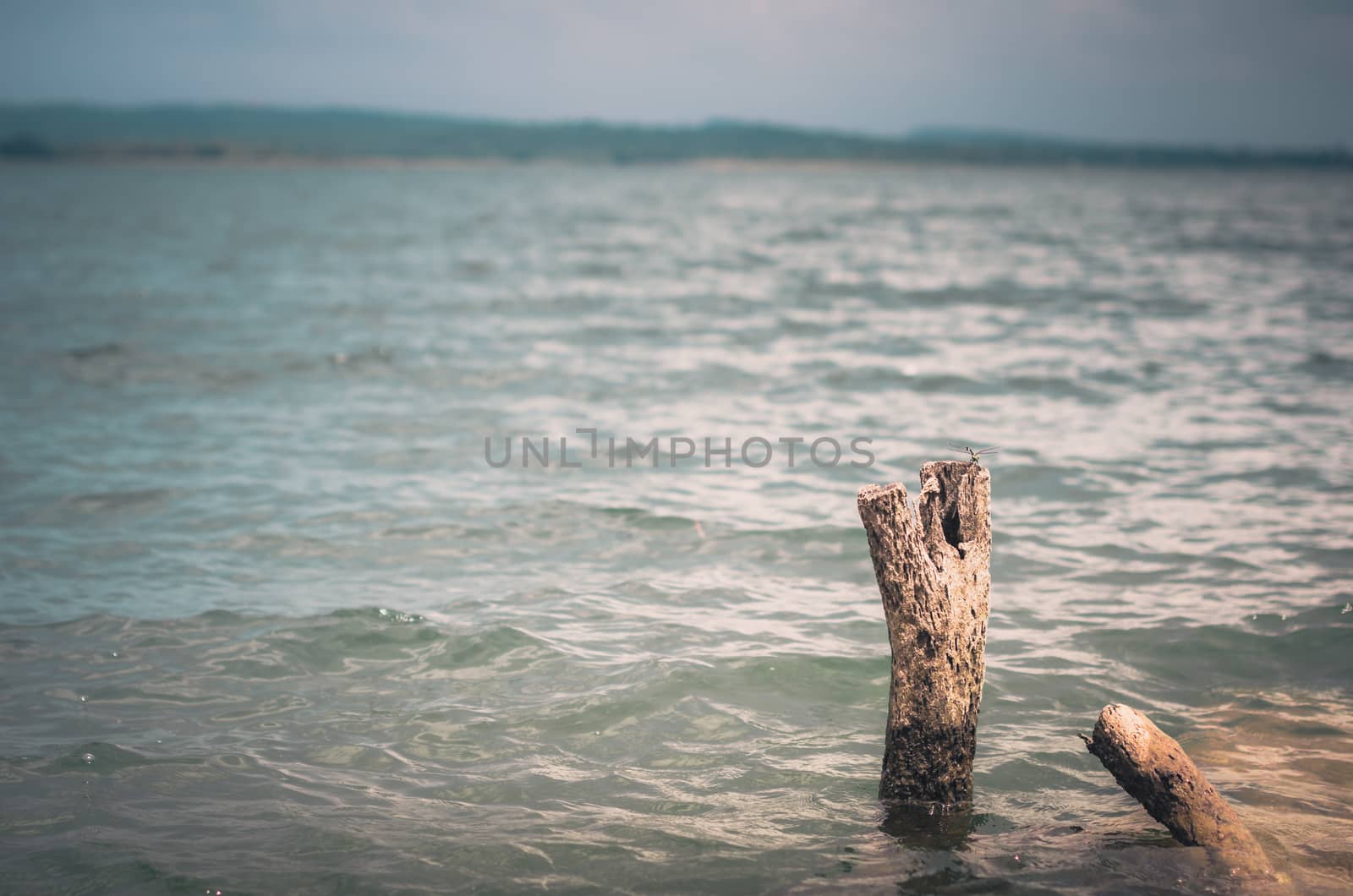 Water and sky in  the Reservoir embankment Sirinthorn Ubonratchatani Thailand vintage