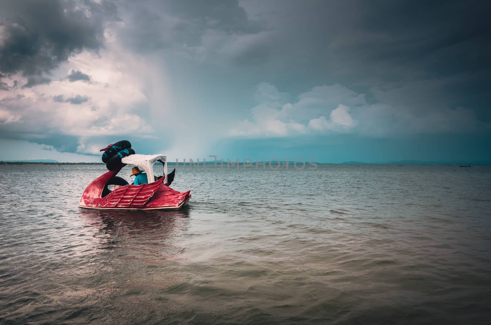 Water and sky in  the Reservoir embankment Sirinthorn Ubonratchatani Thailand vintage