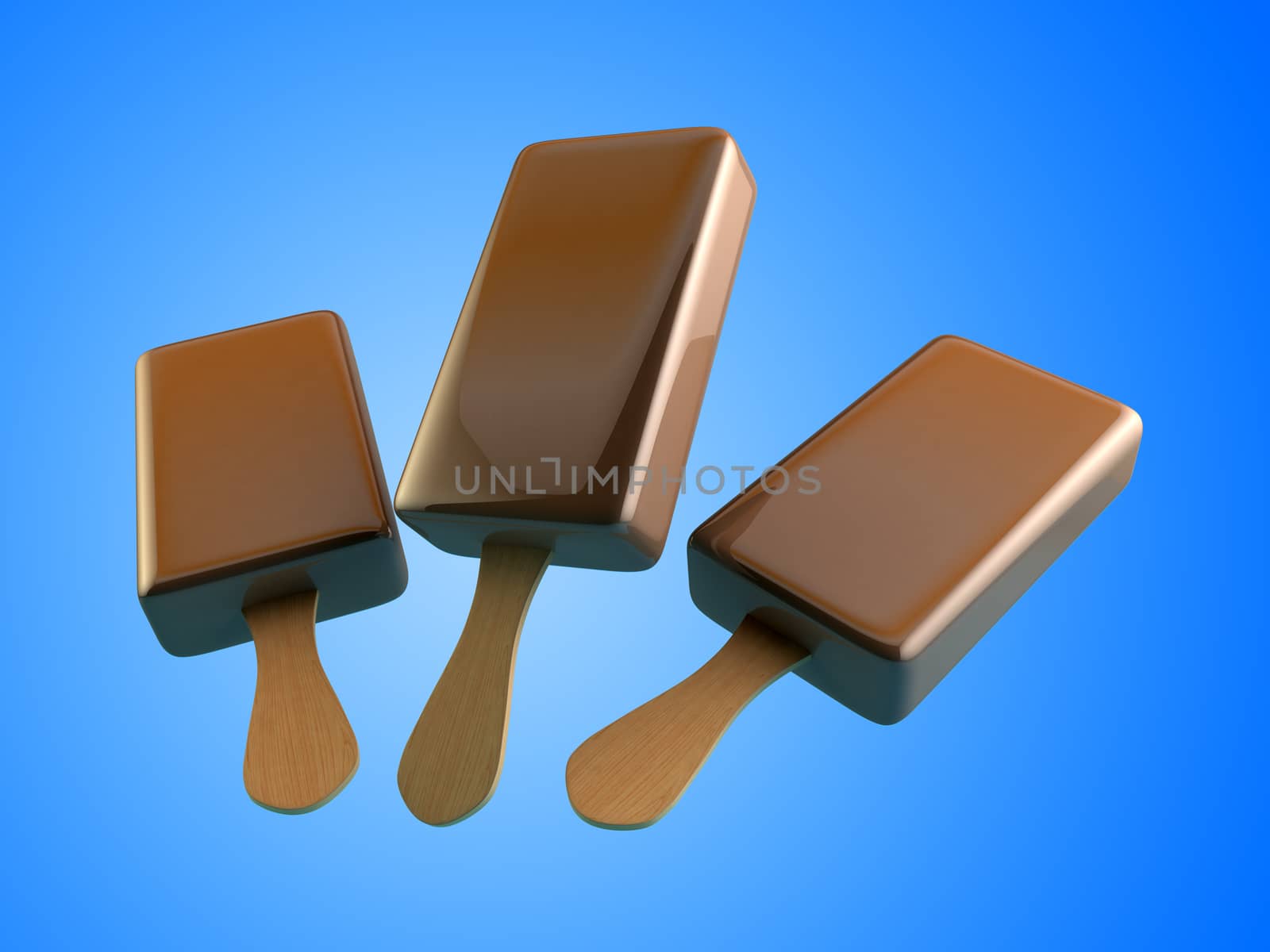 Chocolate ice cream 3d Illustrations on a light blue background