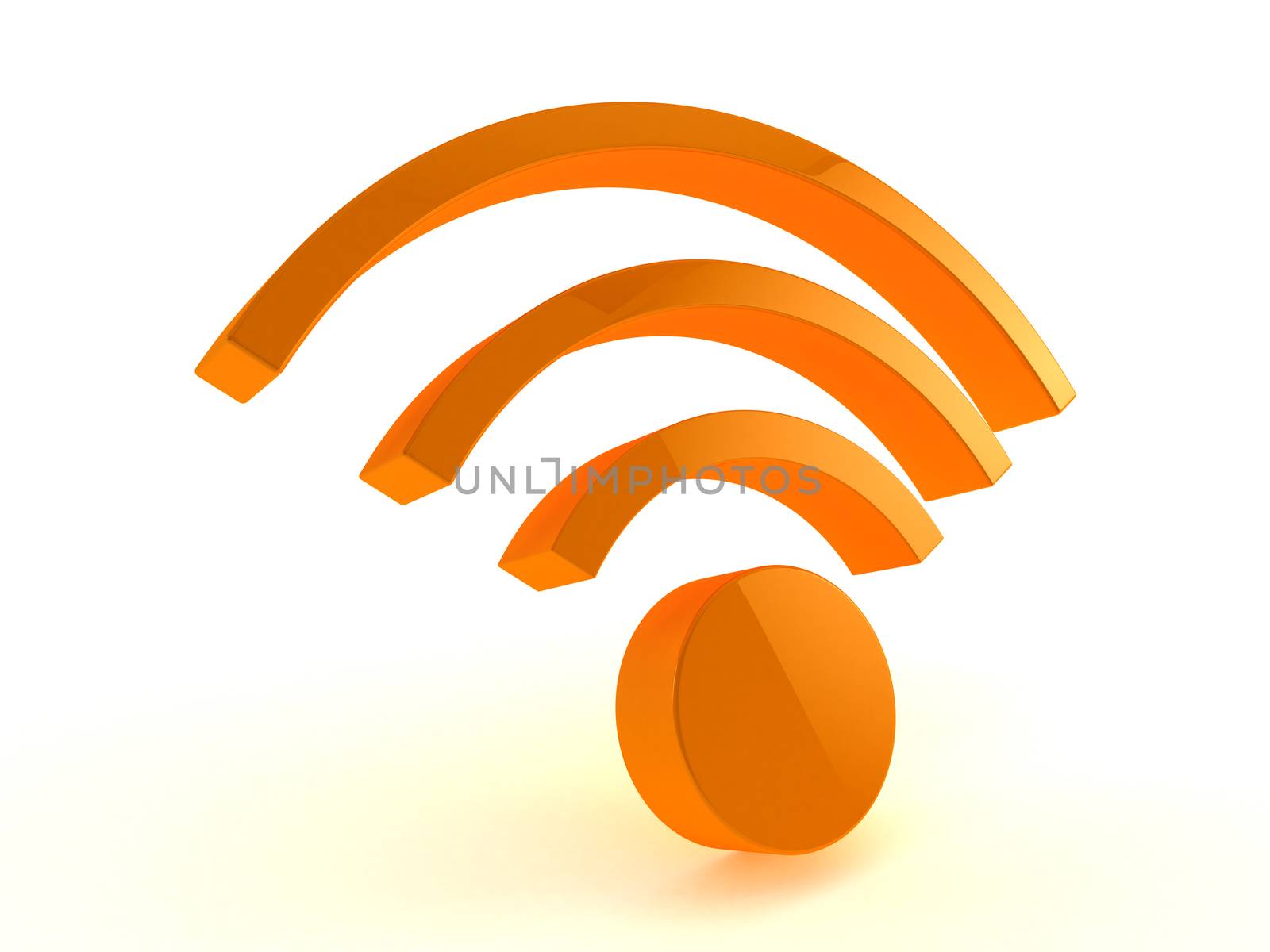3D render of wifi icon on white background.