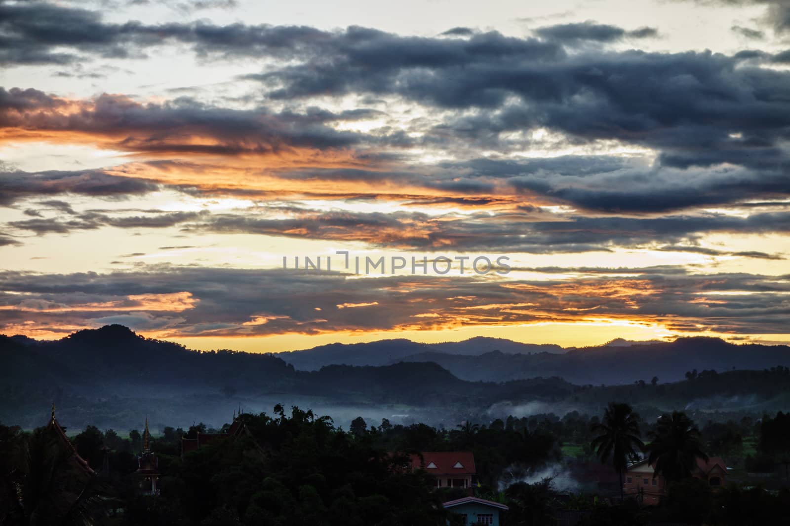 twilight at small village in northern of Thailand