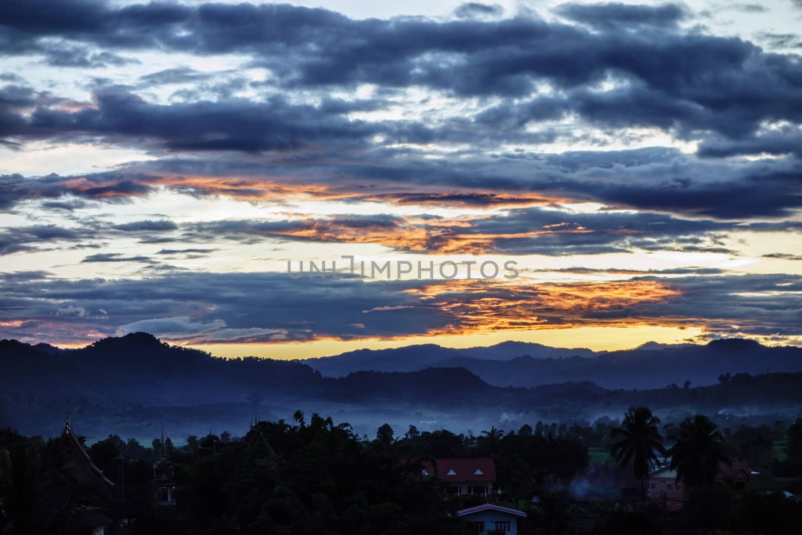 twilight at small village in northern of Thailand