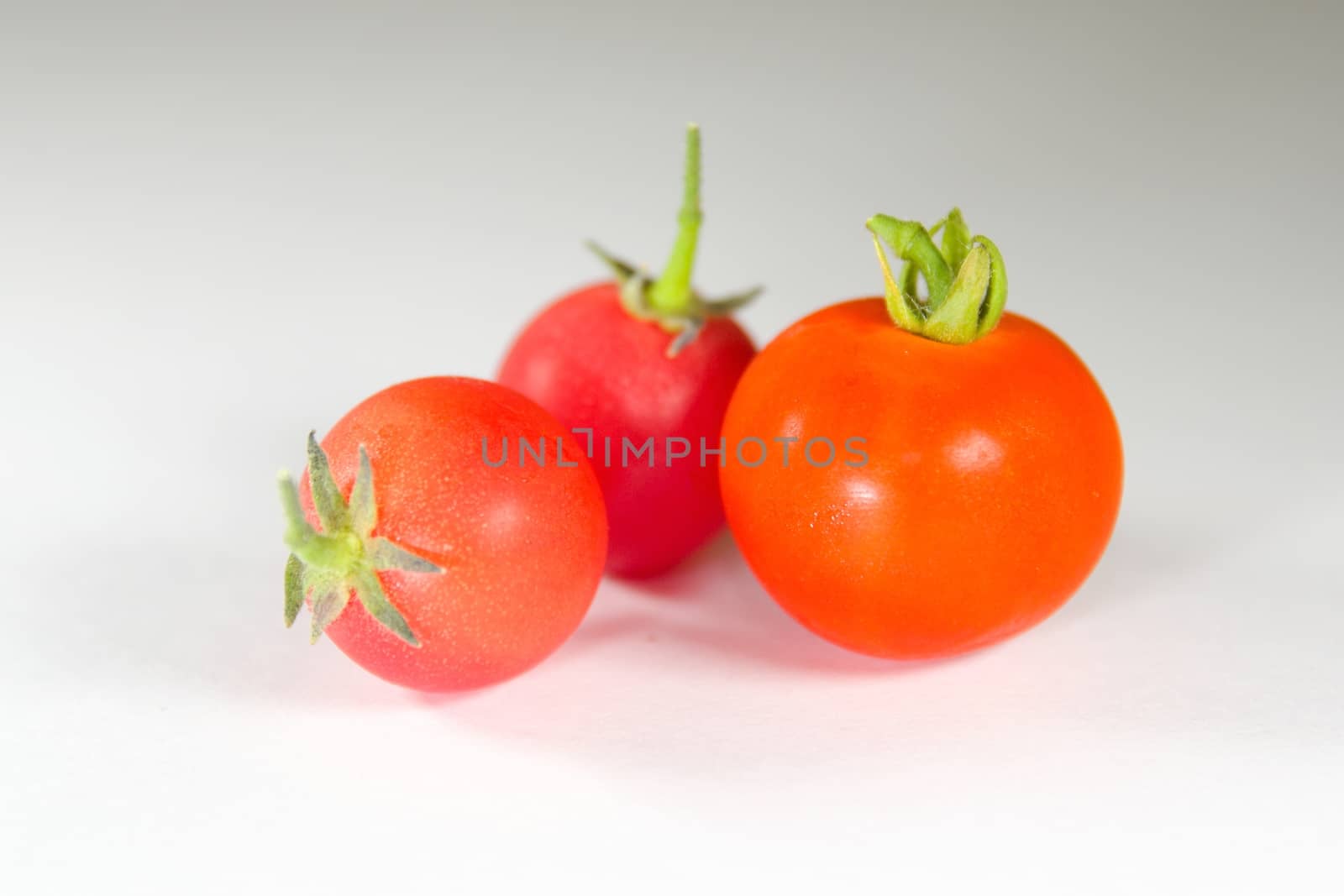 Photo shows a detail of the colourful tomatoes on a table.