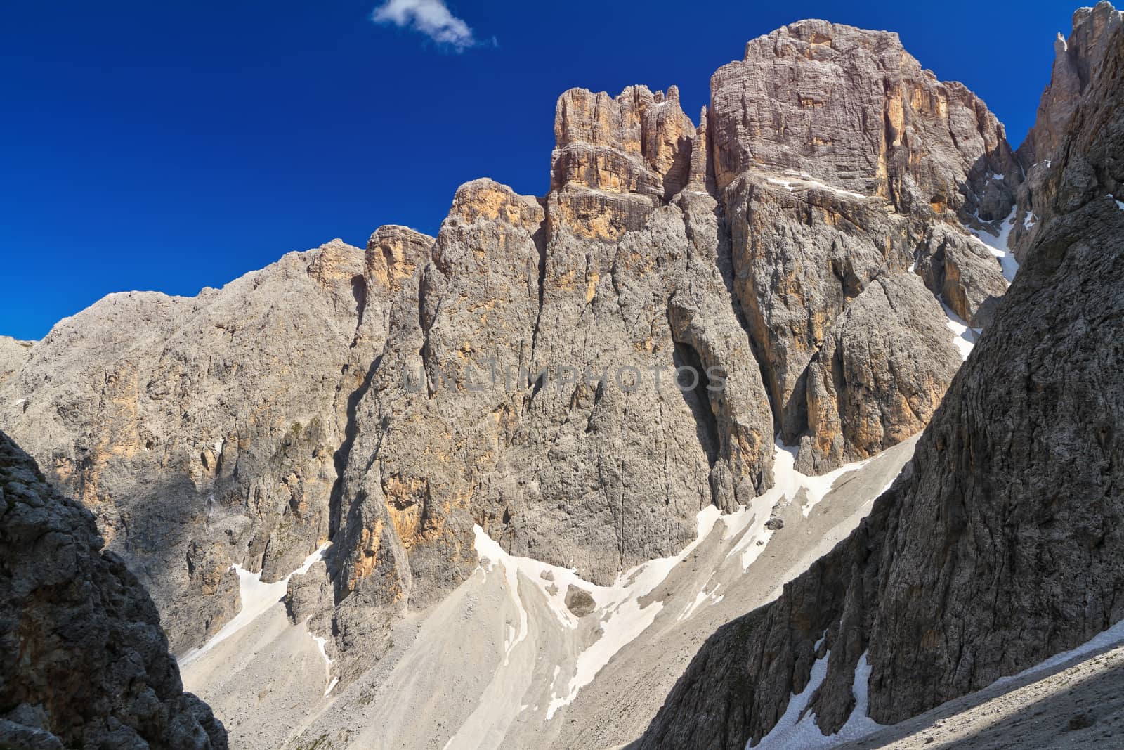 Piz da Lech peak in Sella mount from Mezdi valley, Italian Dolomites