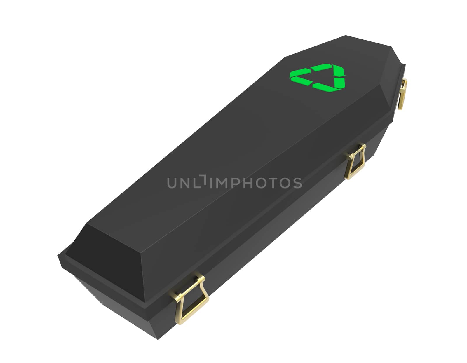 Black coffin with recycling symbol, 3d render