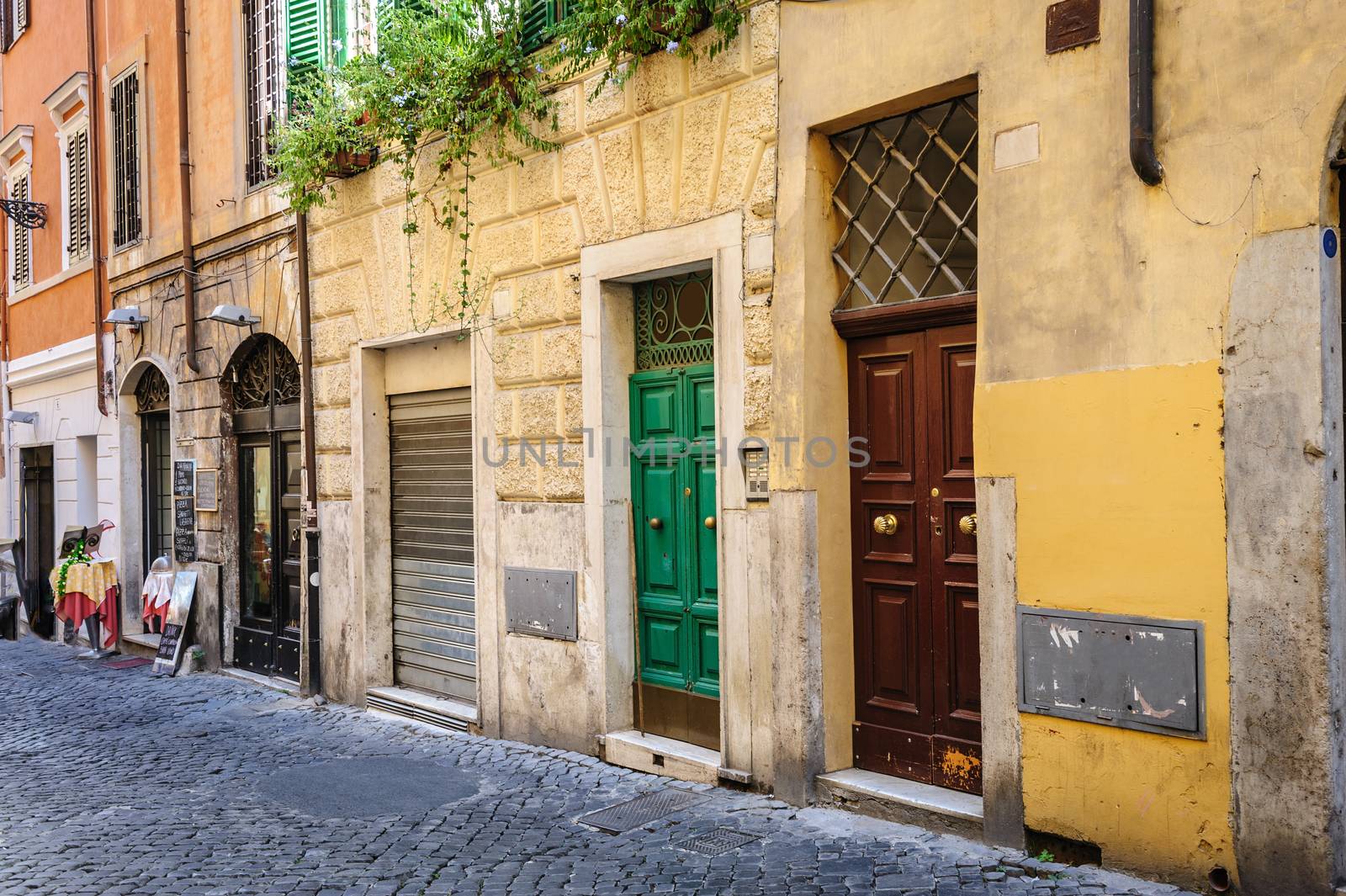 old narrow streets of Trastevere district in Rome, Italy