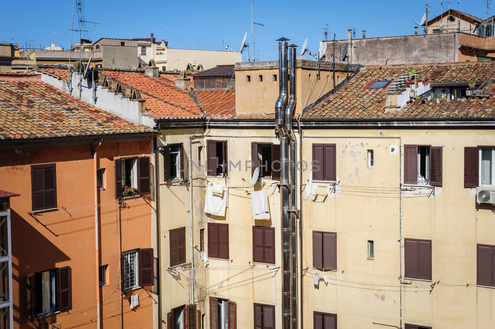 Typical residential building architecture in Rome, Italy