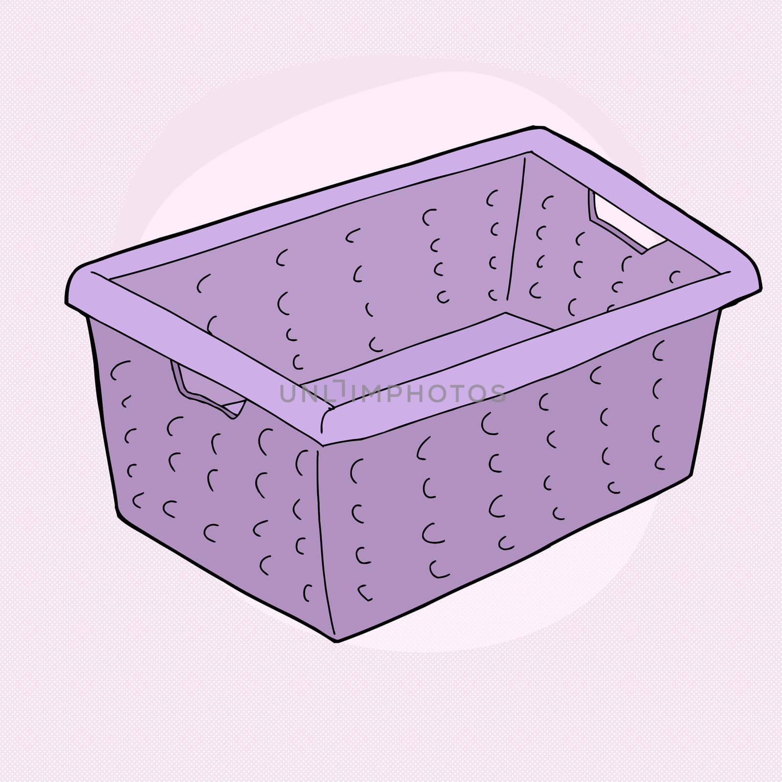 Single cartoon doodle laundry basket over purple background