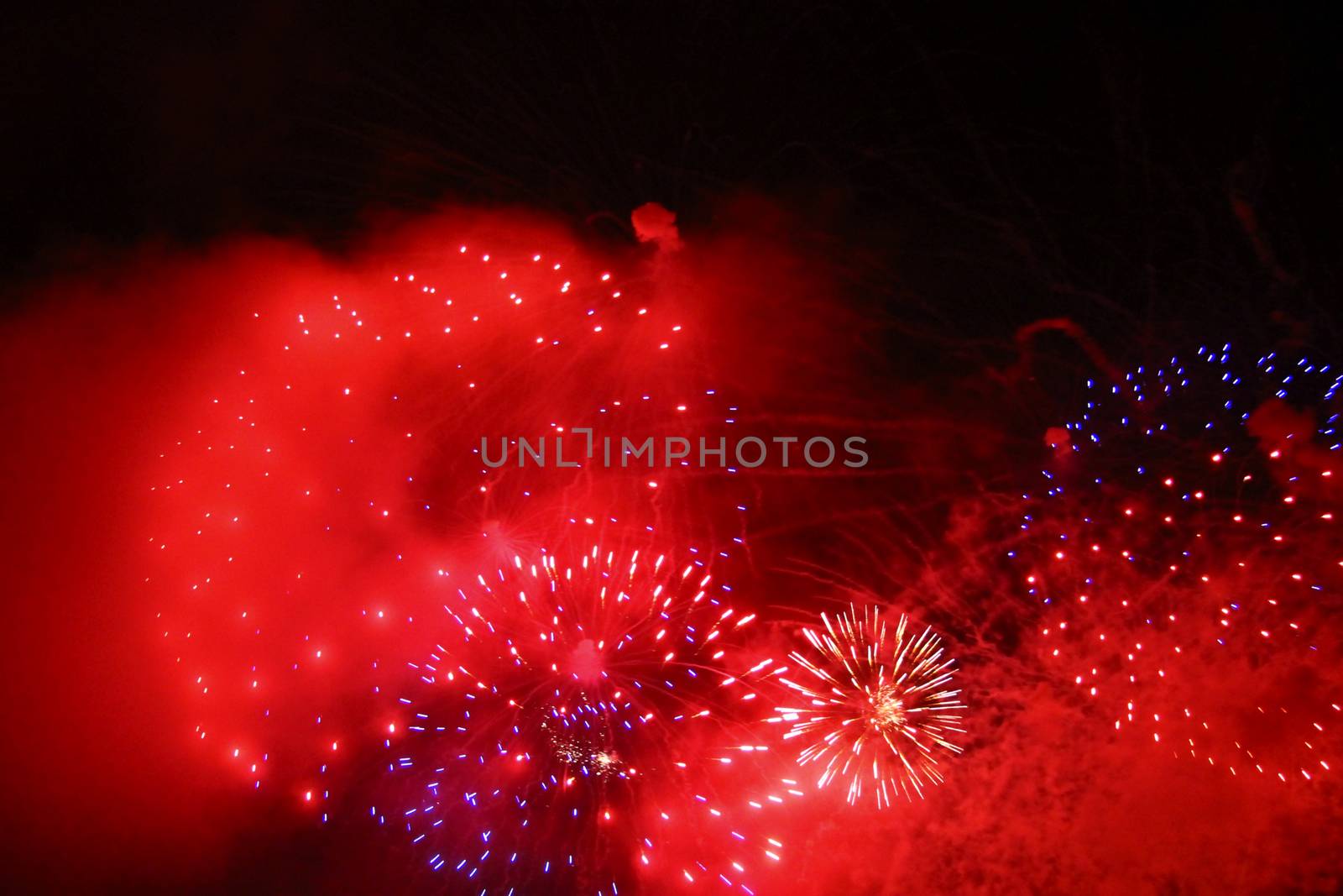 Celebrating firework in the black night sky