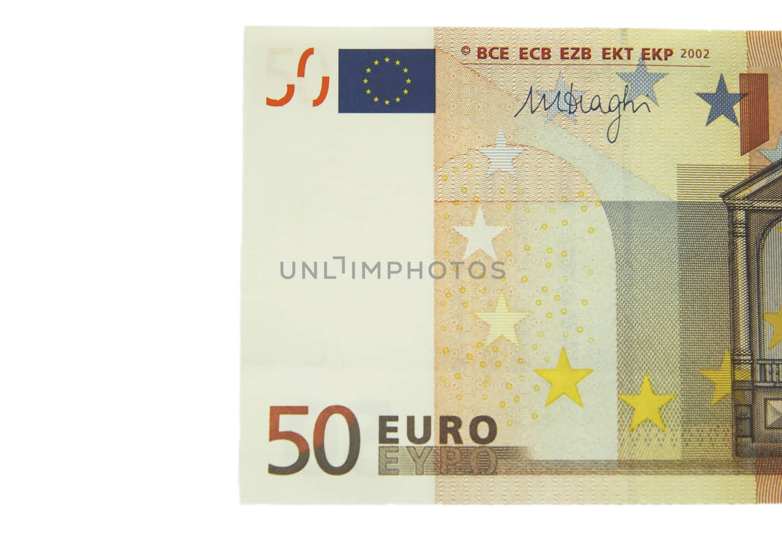One of fifty euro banknote isolated on the white background