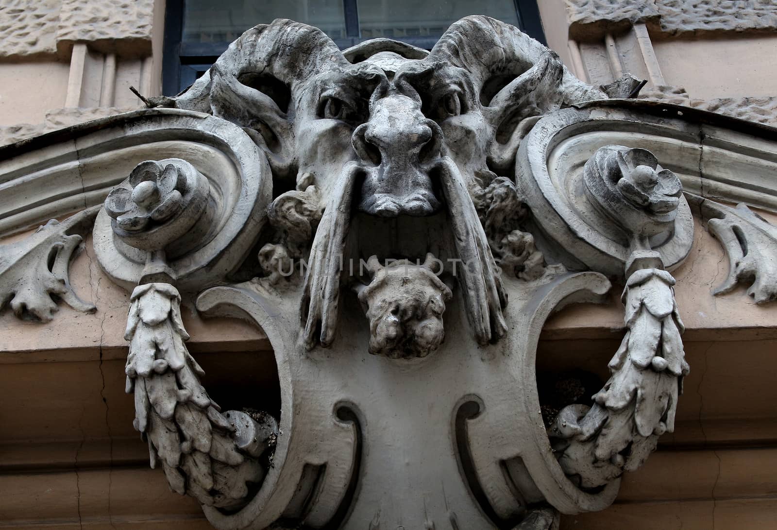 The facade of the House  in the Centre of Riga (Blaumana  street) by Maris