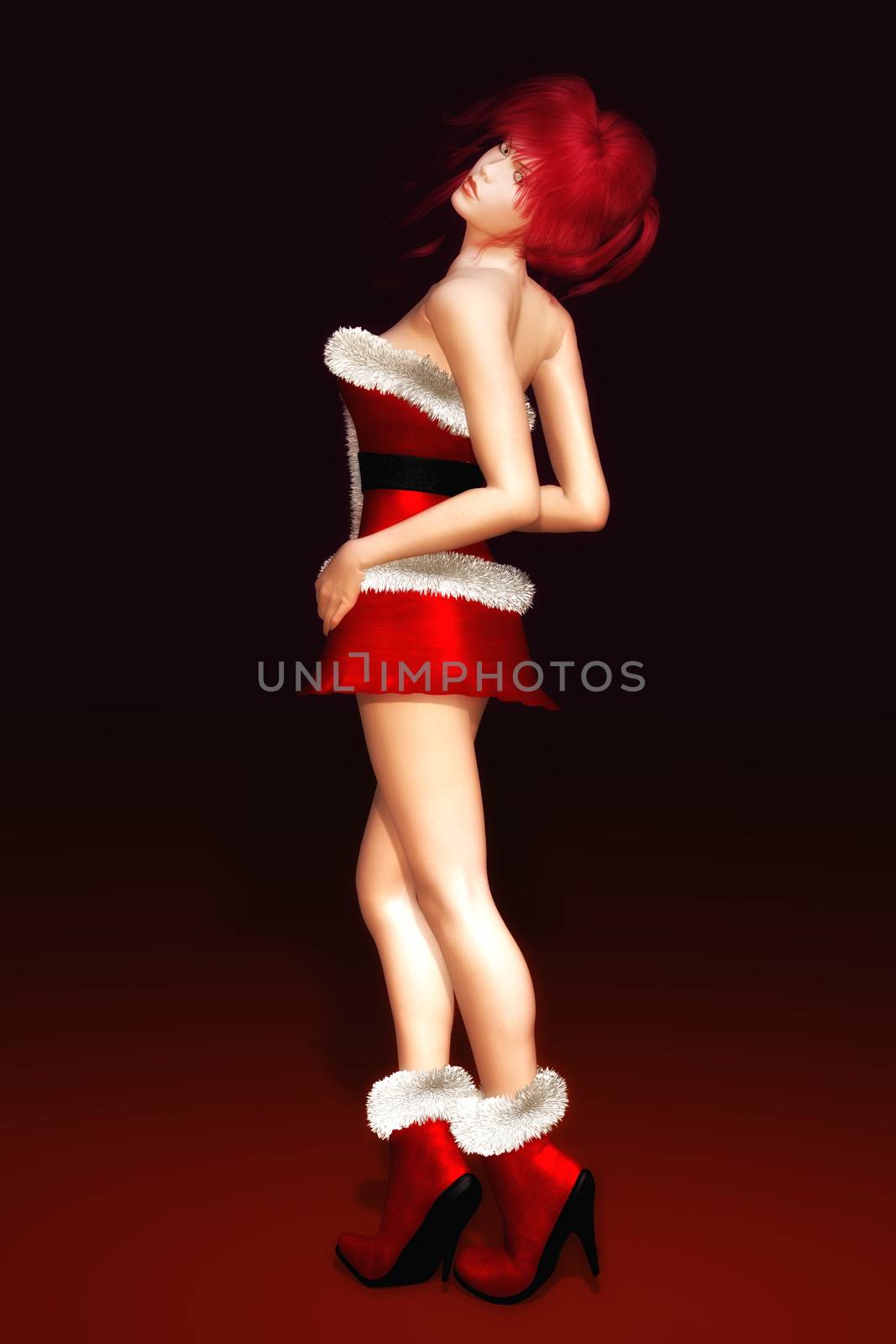 Digital Illustration of a Woman in Christmas Dress