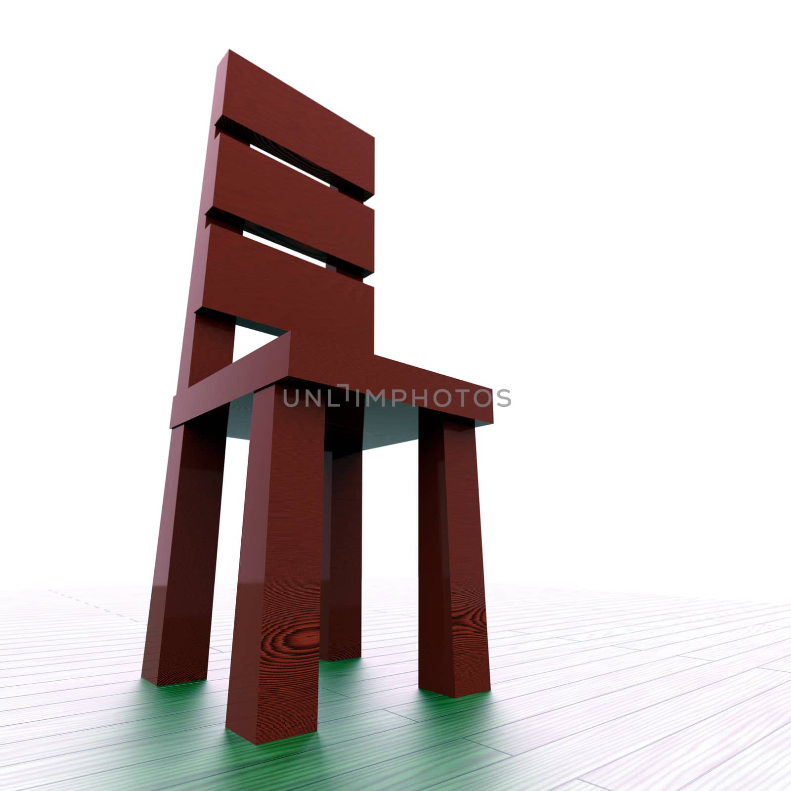 Red wood chair on the white background