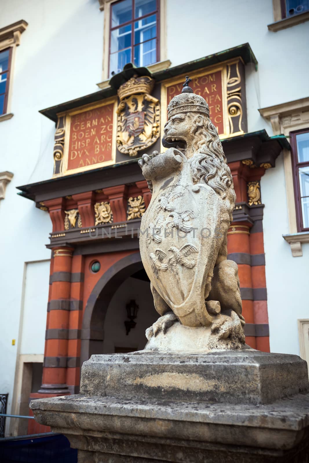 VIENNA, AUSTRIA - AUGUST 4, 2013: Lion statue at the Royal Palace Hofburg, Vienna, Austria