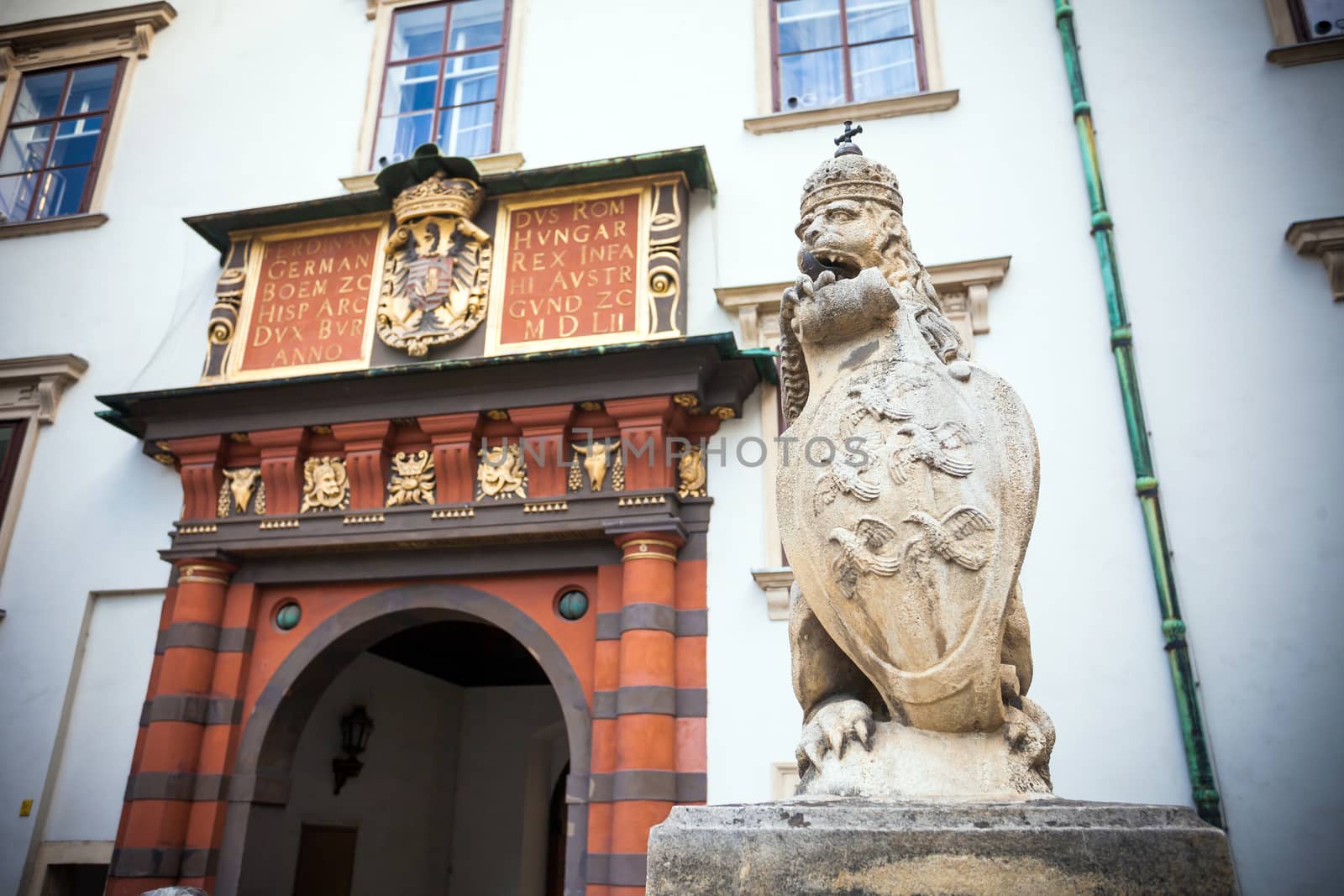 VIENNA, AUSTRIA - AUGUST 4, 2013: Lion statue at the Royal Palace Hofburg, Vienna, Austria