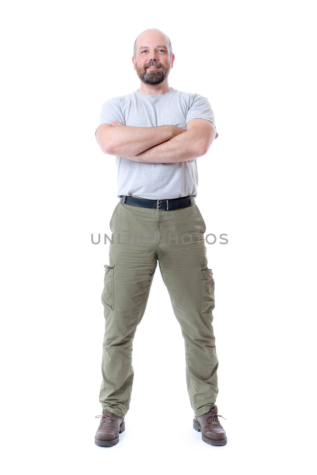 An image of a handsome man with a beard full body isolated on white
