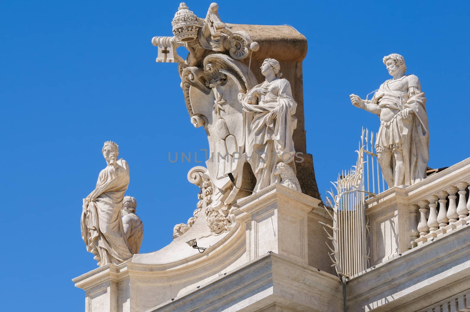 Statues on the roof of St. Peter Cathedral in Rome, Italy