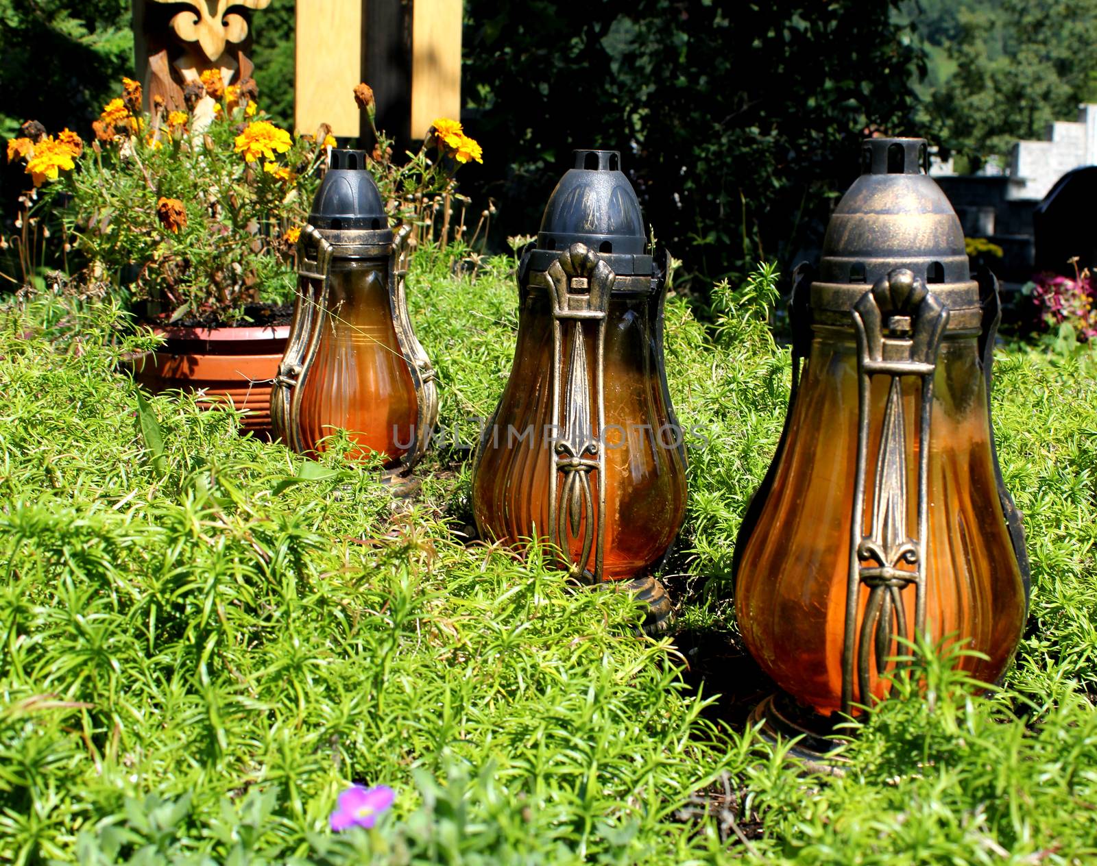 candles on a grave.