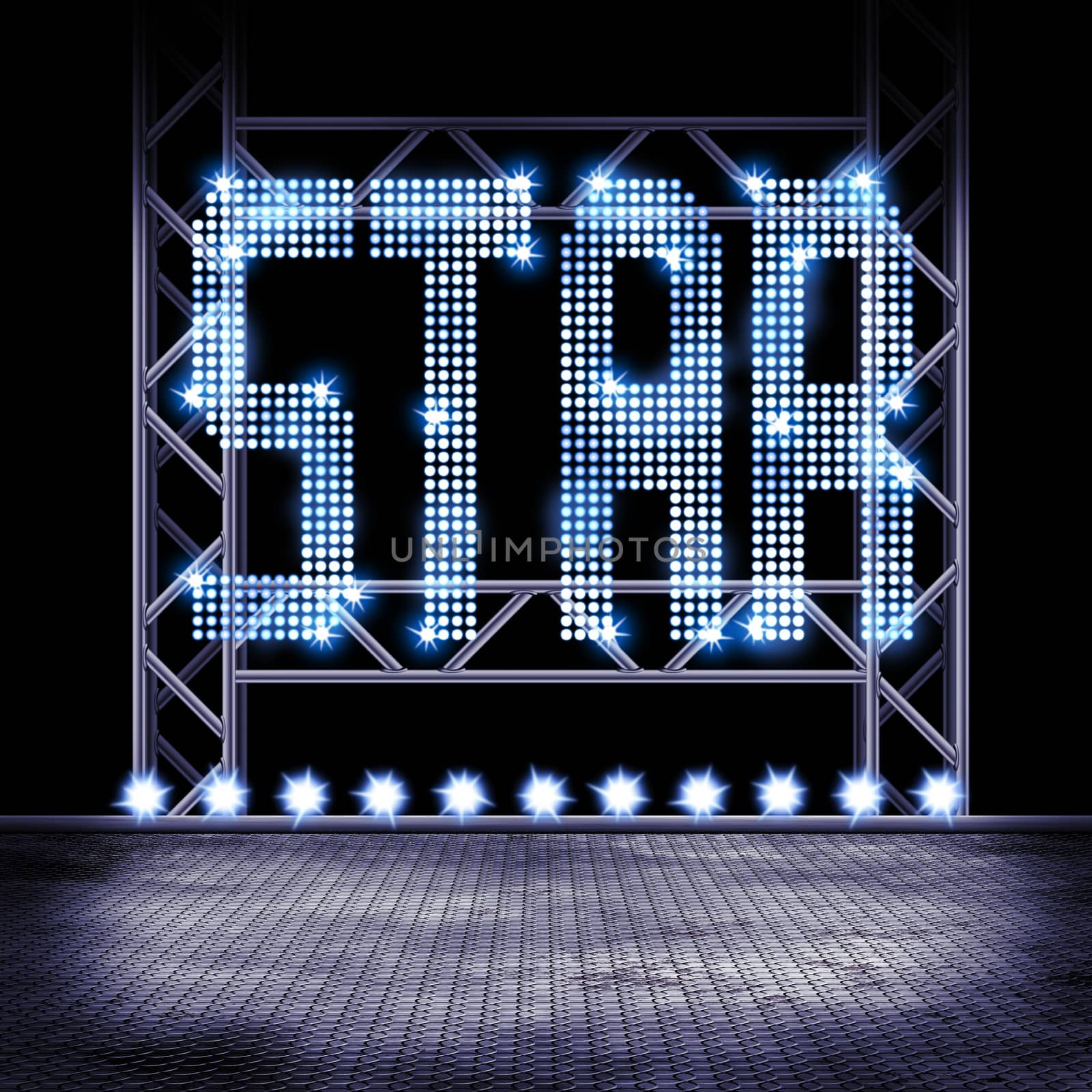 Illustration of a empty stage with lights and word STAR