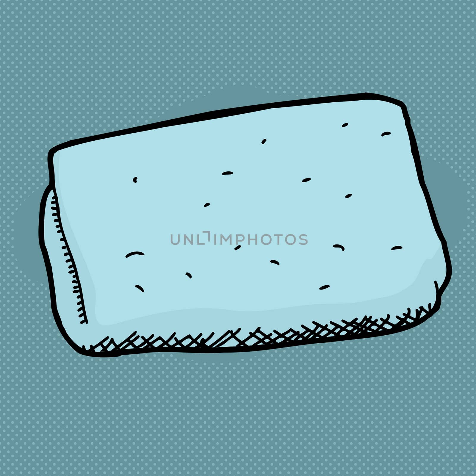 Folded blue washcloth cartoon over halftone background