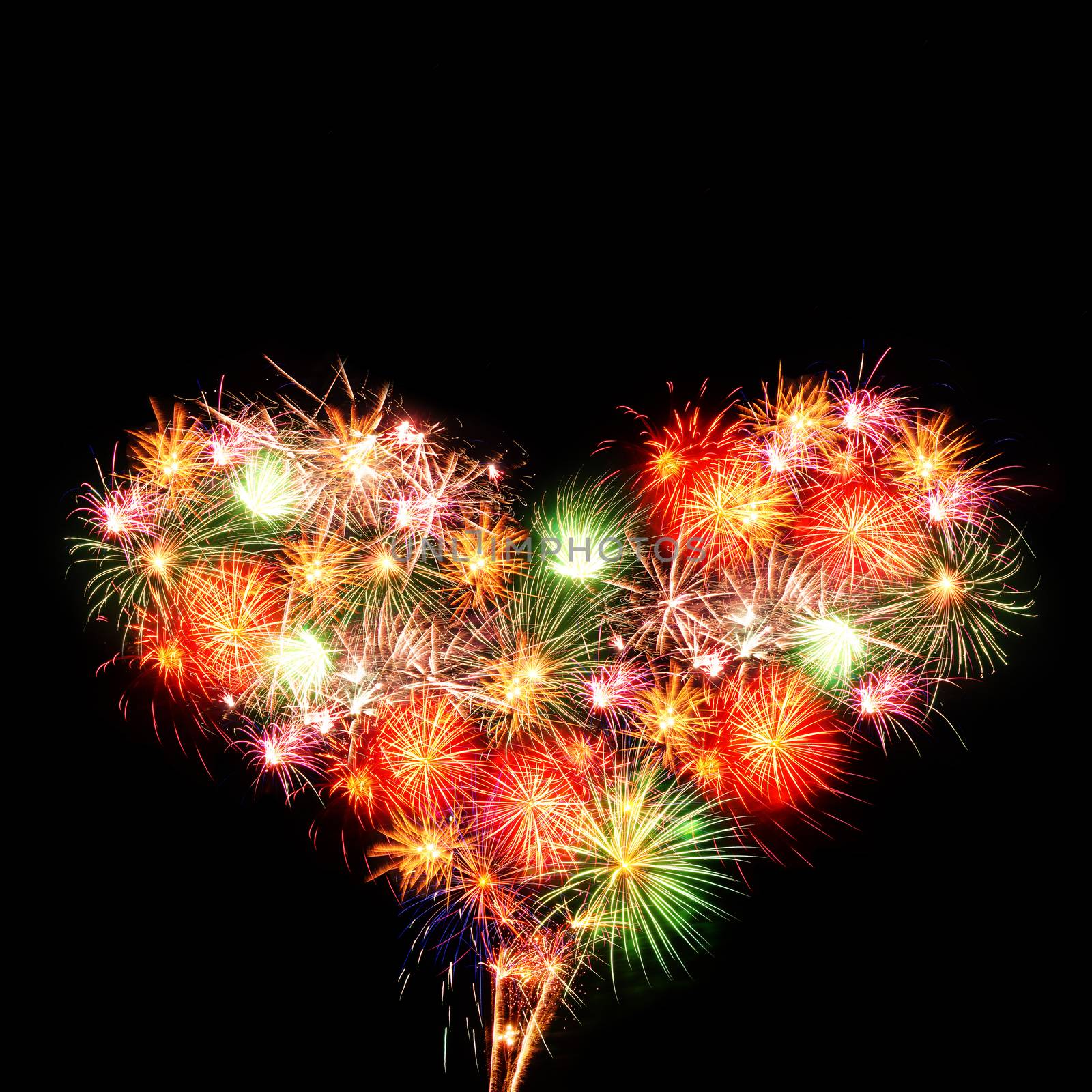 heart with different fireworks collage