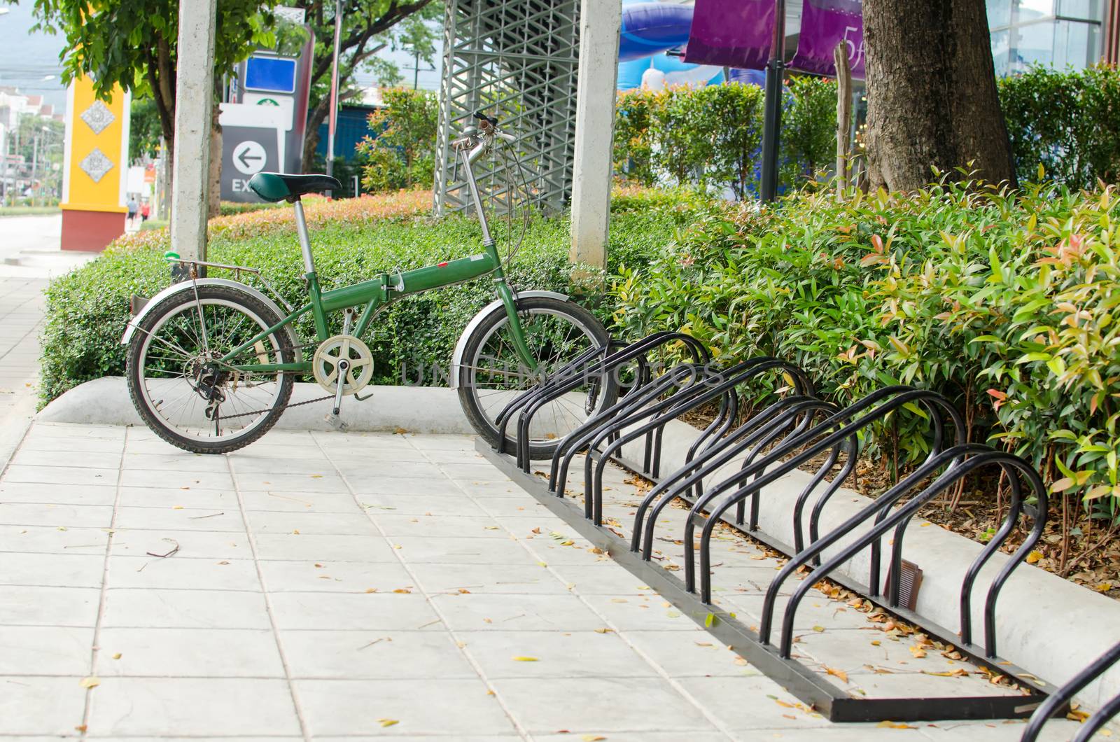 bicycle parking in the center of the city, ecological mobility.