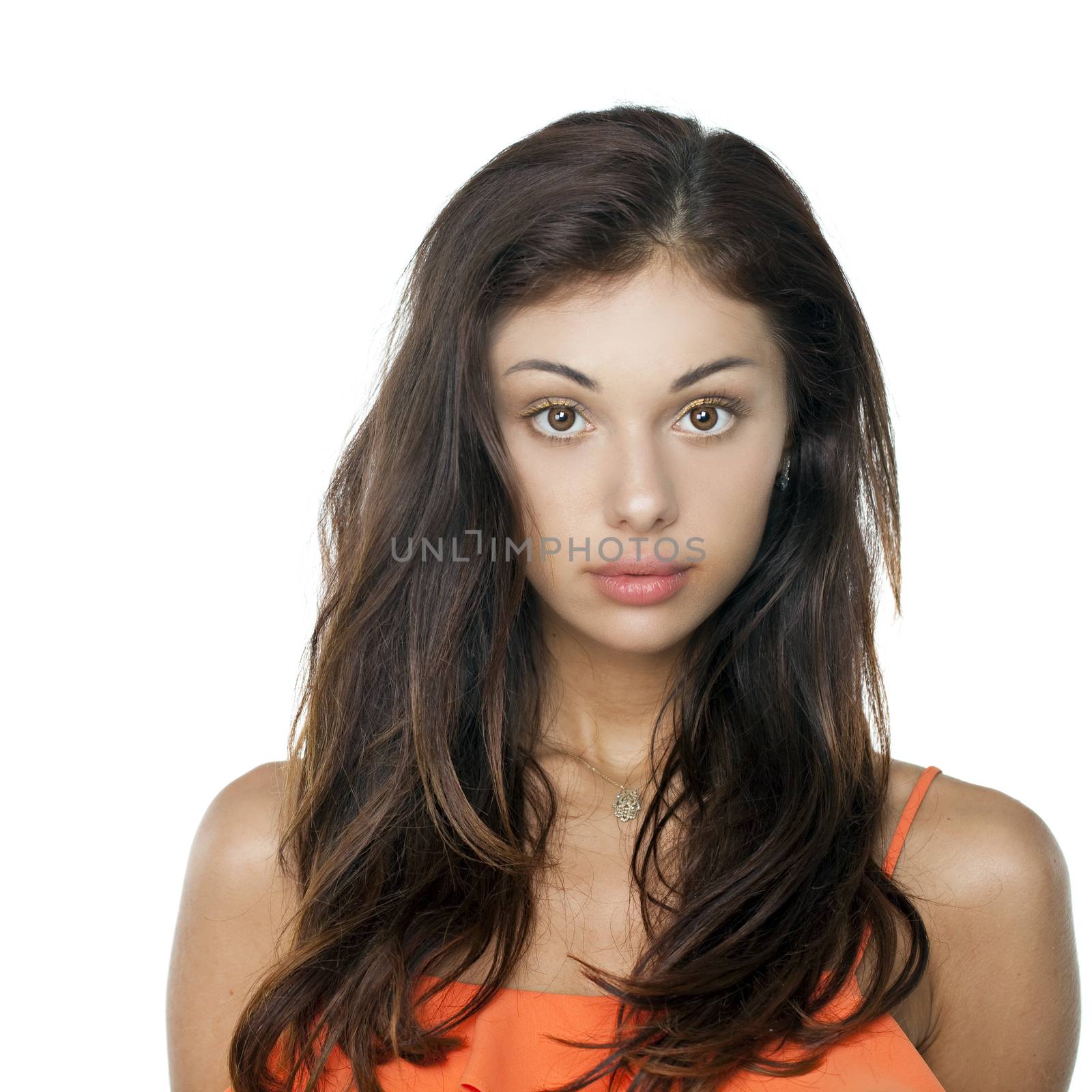 Portrait of beautiful woman isolated on white