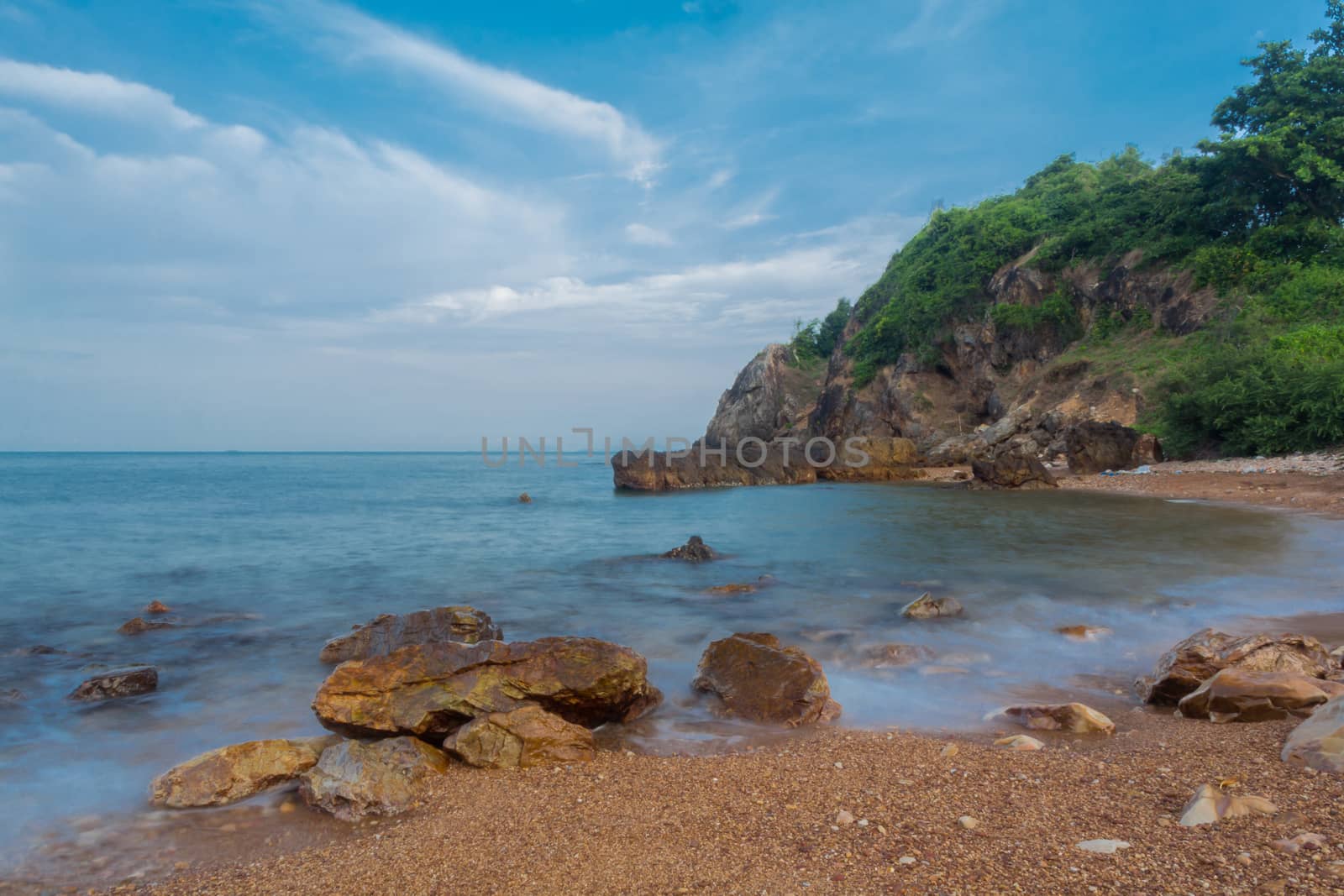 Landscape seascape of jagged and rugged rocks on coastline