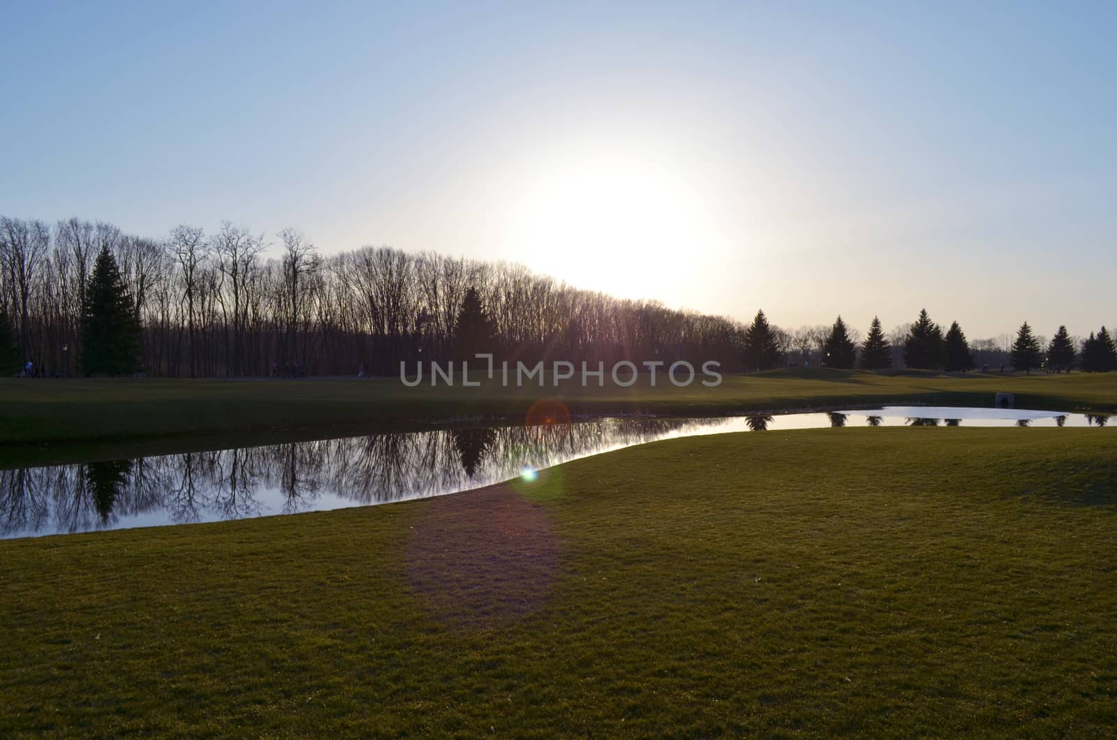 Sunset on golf course by puppiesam