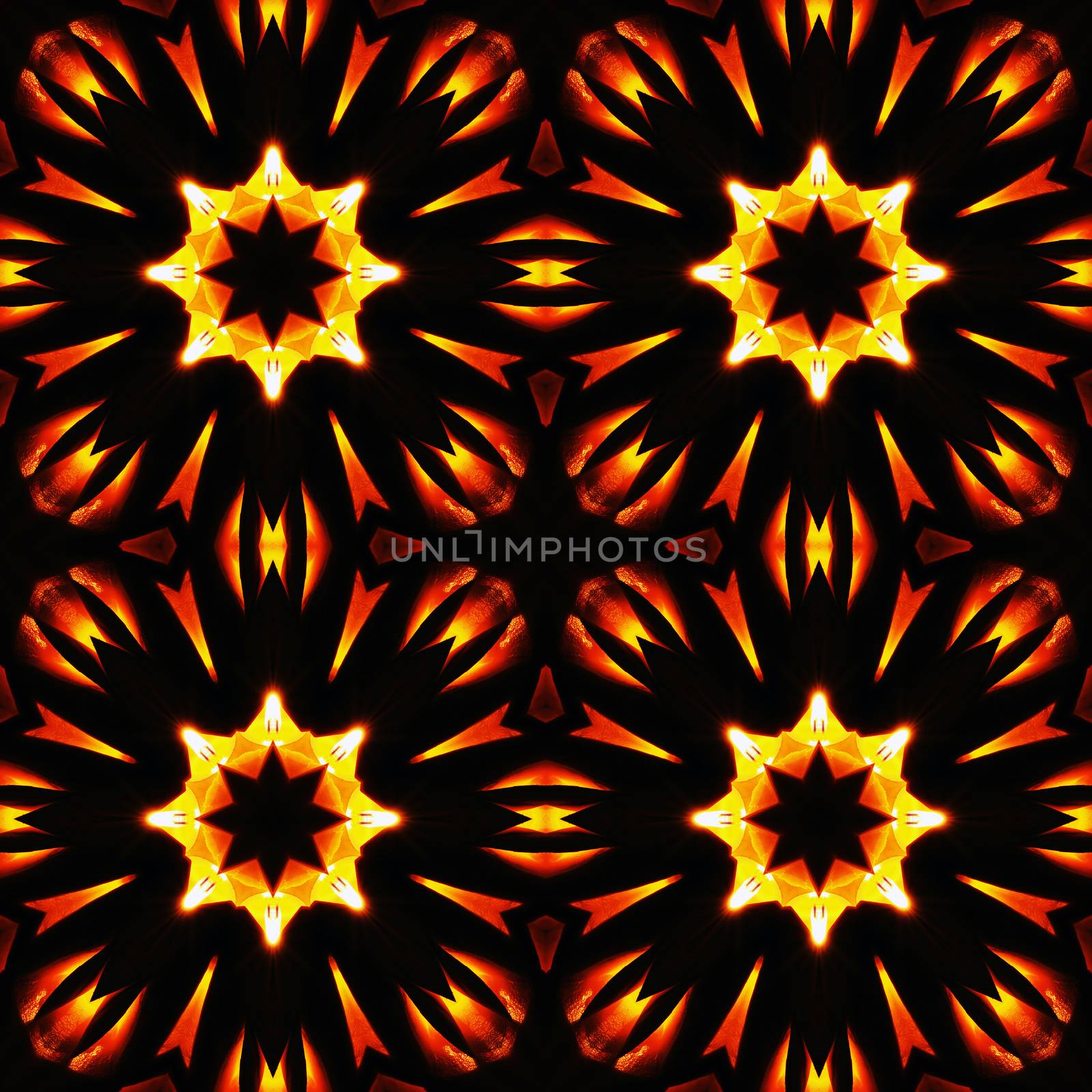 Abstract seamless pattern, fiery stars on a black background