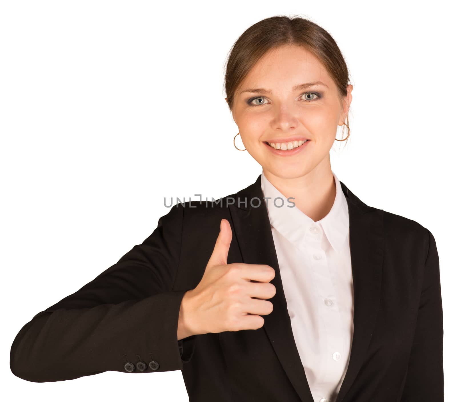 Businesswoman showing thumb up by cherezoff